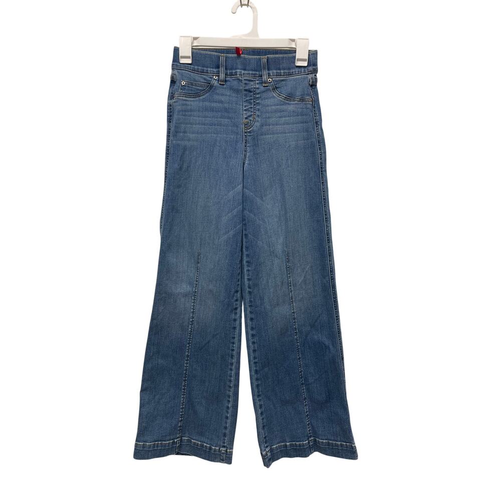 SPANX seamed front wide leg denim jeans high rise vintage indigo size small